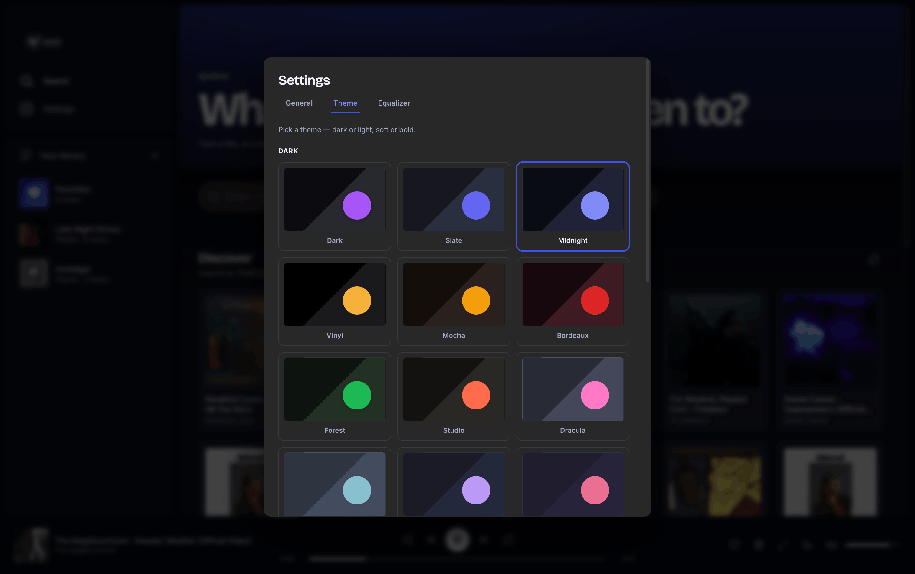 Theme picker with 22 presets